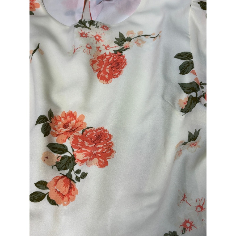 NWT Sugarlips Floral Fit and Flare Dress Cream Orange Rose Puff Sleeve M - Picture 2 of 9
